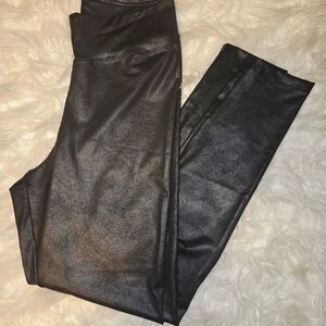 Black Faux Textured Leather Leggings